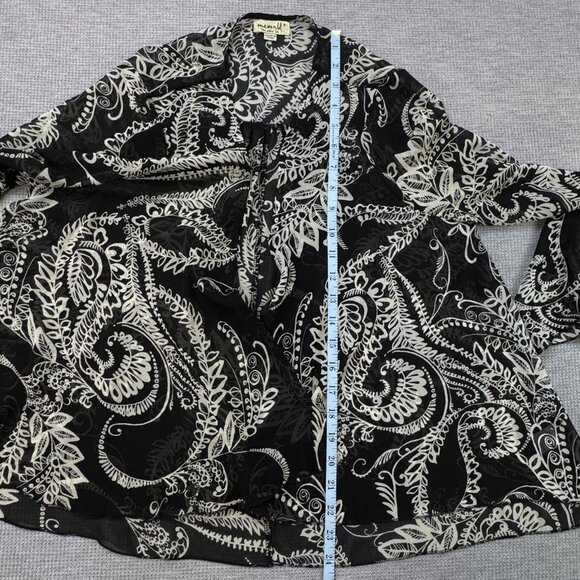 One World Womens Kimono Jacket Black White Paisley Chiffon Boho Flared Sleeve S - Picture 11 of 16